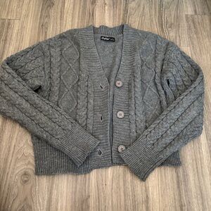 Gray Cable-Knit Button Cardigan